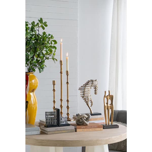 Elegant Slender Bronze Aluminum Taper Candle Holder with Delicate Bead Accents 1-Pack