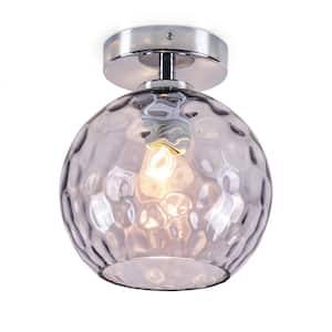 Nox 8 in. Chrome 1-Light Semi-Flush Mount Light with Smoky Stone Pattern Glass Round Shade and E26 Base (No Bulbs)