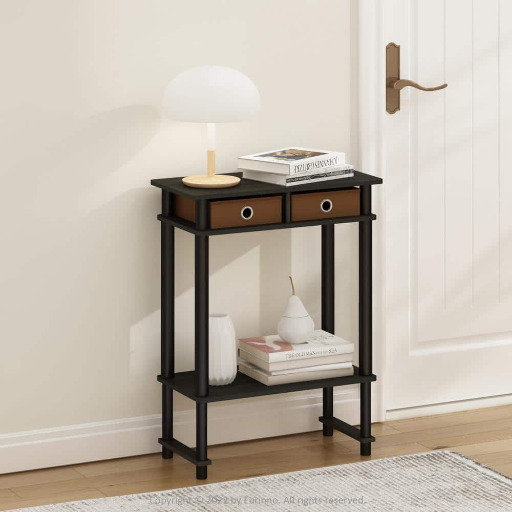 Espresso and Brown Tall-Wide Console Table with Bin Drawers