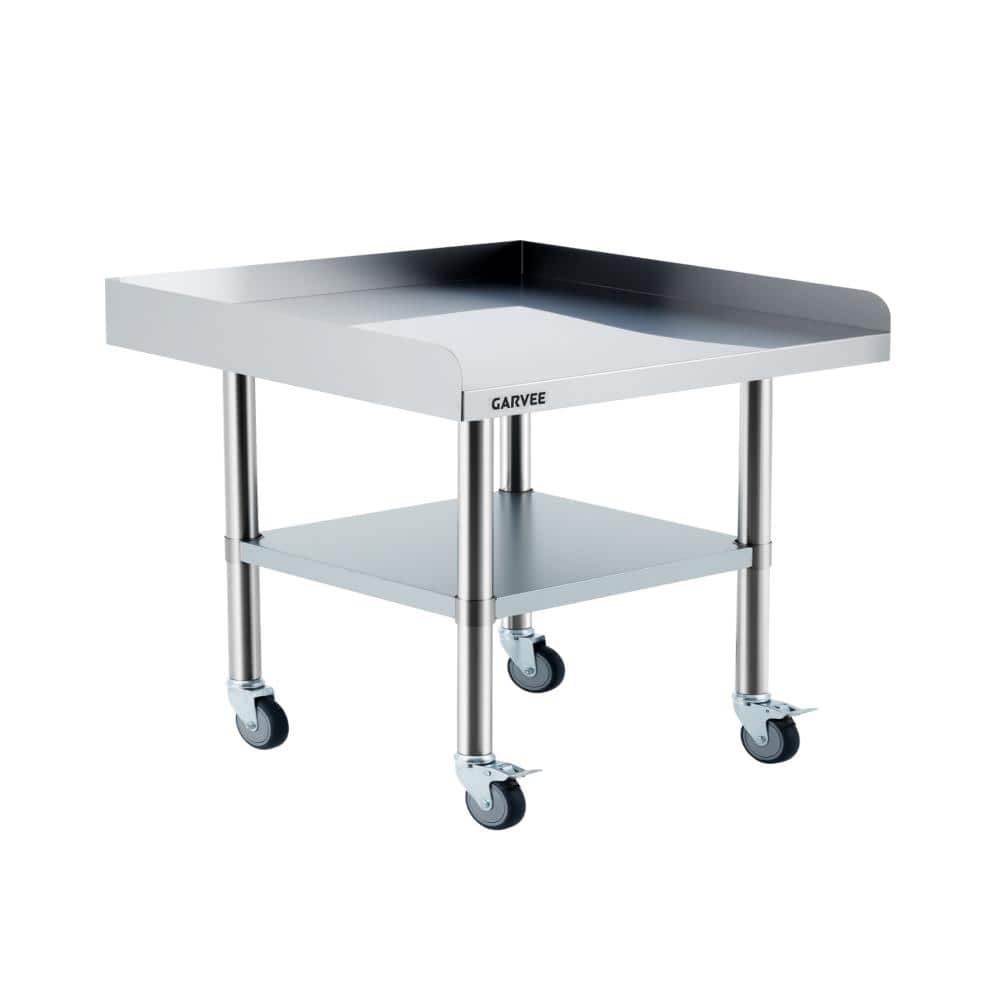 "24x24"" Stainless Work Table, Wheels, 3-Sided Backsplash, Adj Undershelf, Mobile, Restaurant/Kitchen/Bakery/Garage" price history on PriceWatchPro