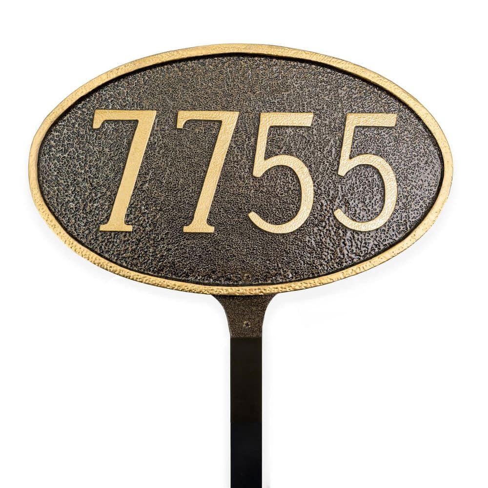 Classic Oval Standard Address Sign Plaque with Lawn Stake - Hammered Bronze/Gold product image for price tracking