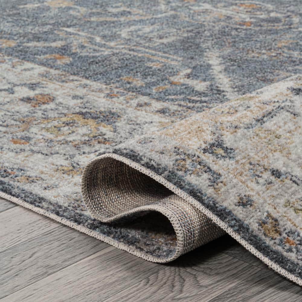 Dark Gray and Cream 8' x 10' Reversible Washable Synthetic Area Rug