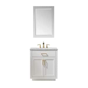 Ivy 30 in. Single Bathroom Vanity Set in White and Carrara White Marble Countertop with Mirror