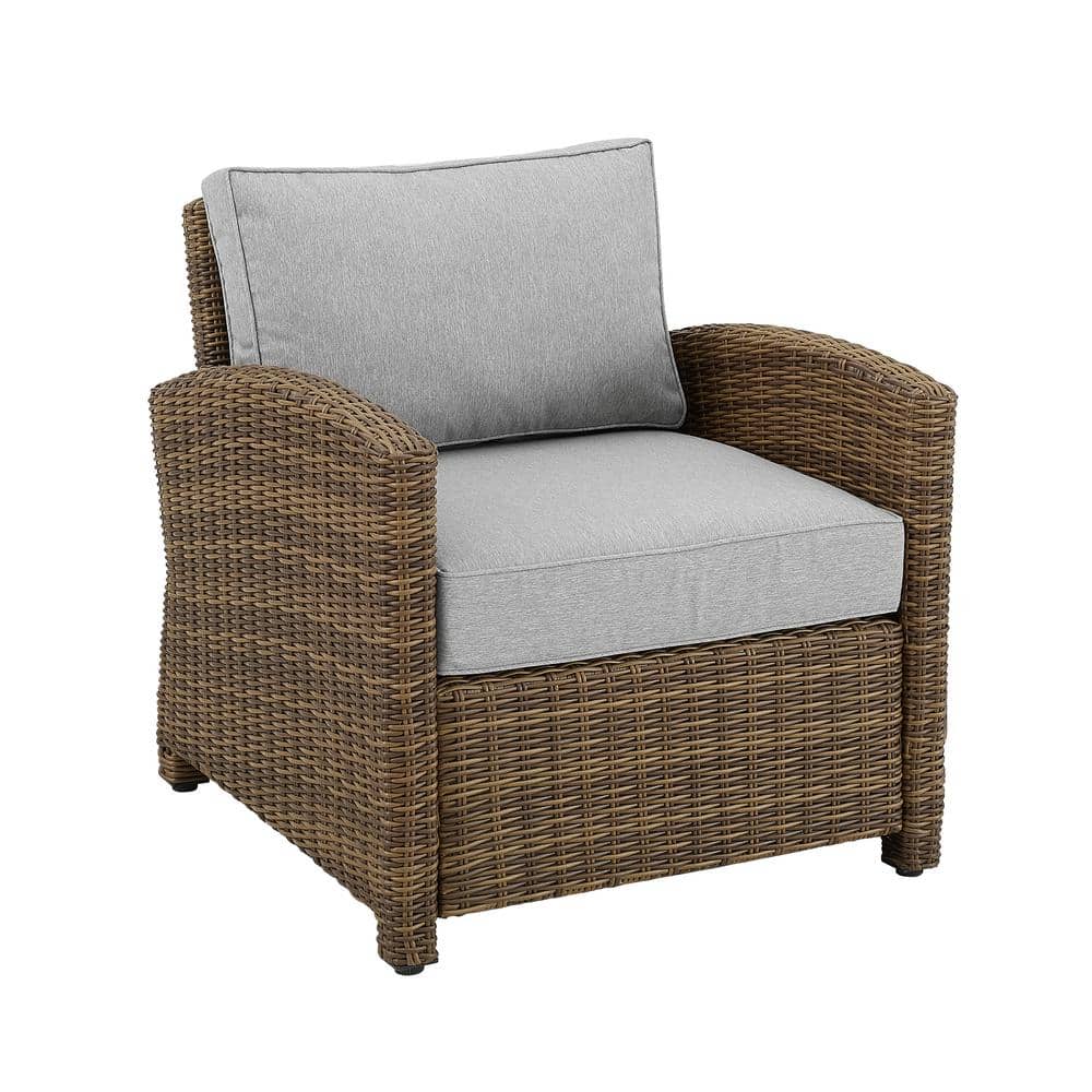 Gray and Brown Outdoor Wicker Armchair with Cushions