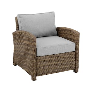 Bradenton Weathered Brown Wicker Outdoor Lounge Chair with Gray Cushion