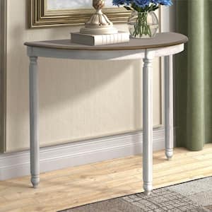 Marcello 37.0 in. Spray Paint White and Oak Half Moon Solid Wood Console Table