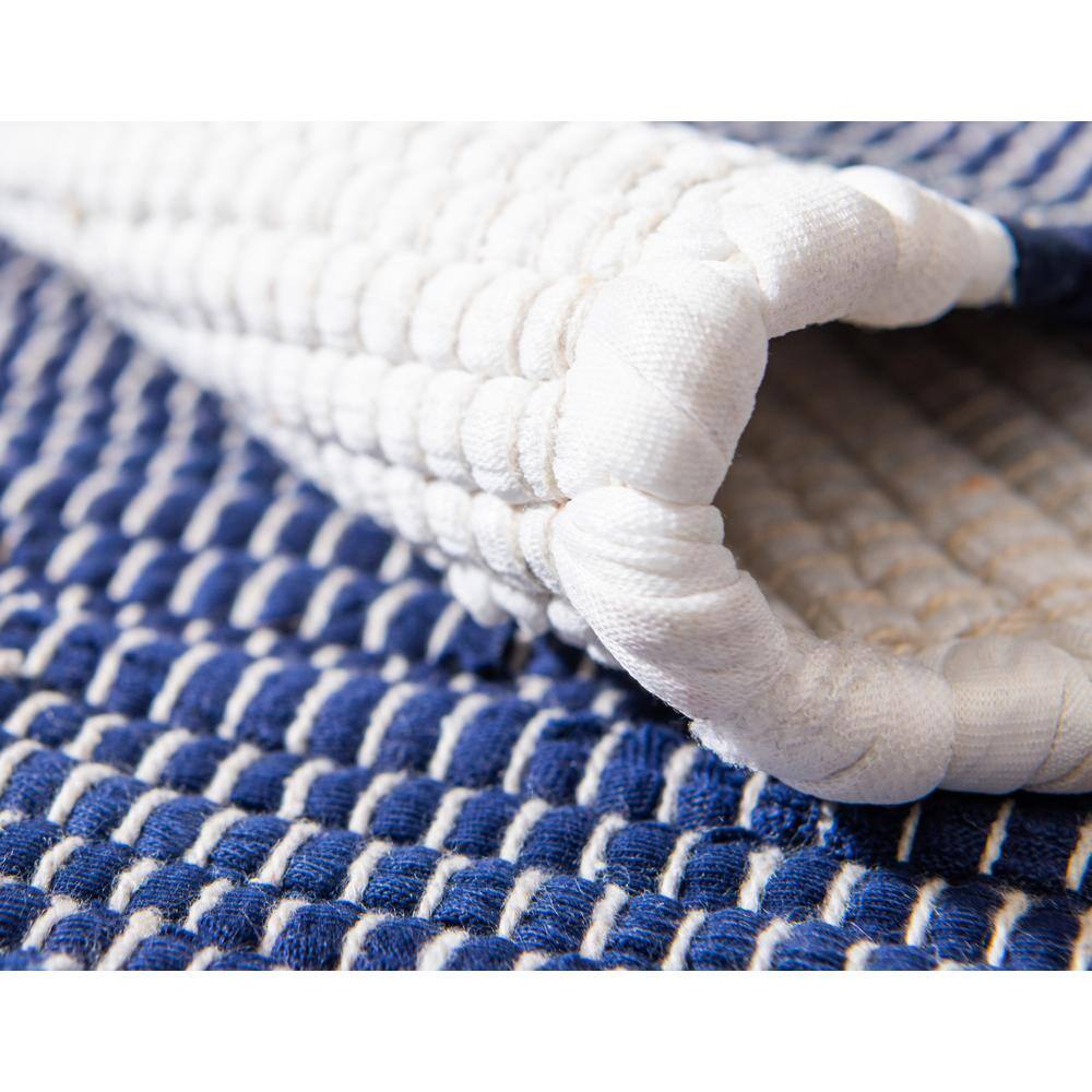 Handwoven Navy Blue Stripe Indoor Runner with Recycled Cotton