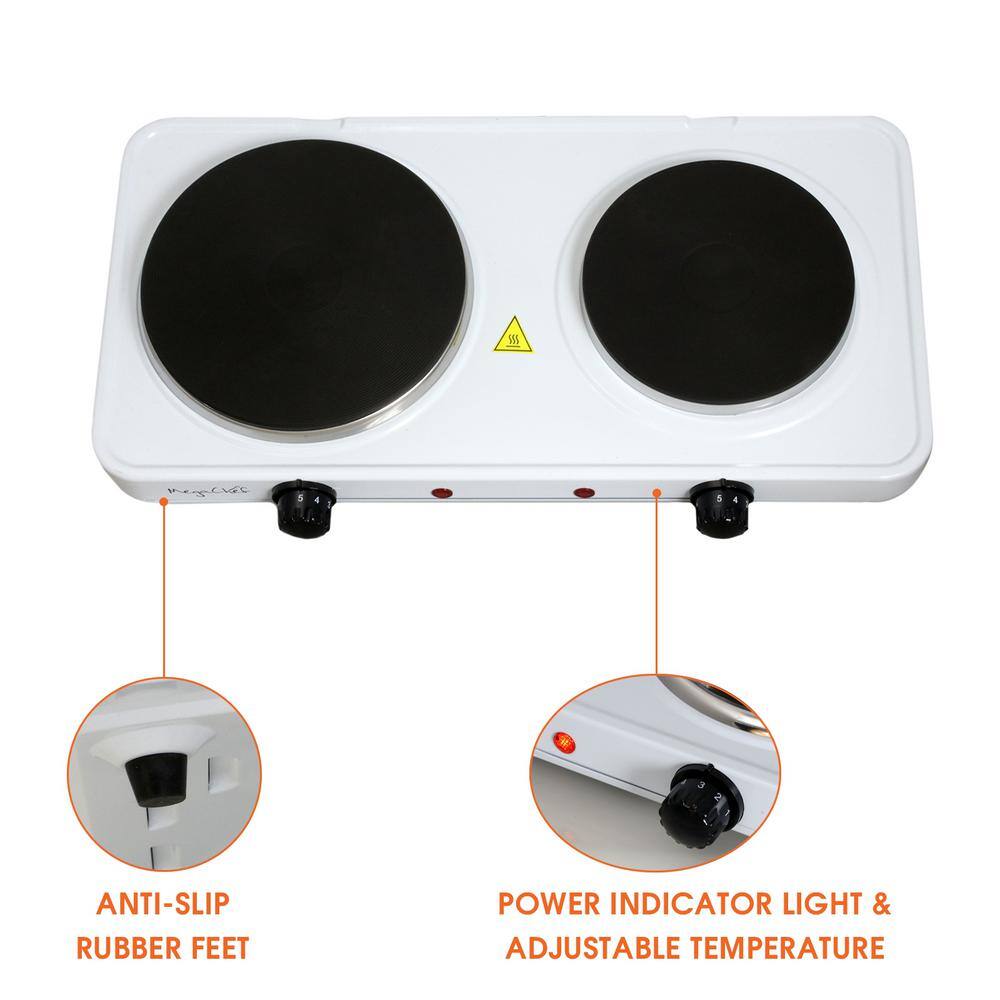 MegaChef White Dual Burner Portable Electric Cooktop
