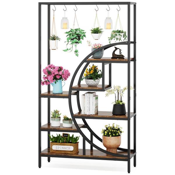 BYBLIGHT Wellston 70.86 in. Brown 5-Tier Wooden Indoor Plant Stand, Tall  Flower Rack with 10-Hook BB-JW0254GX - The Home Depot