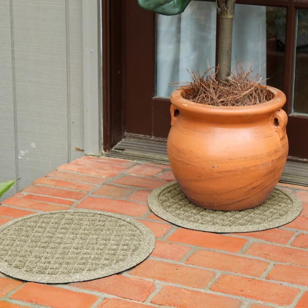 "Waterhog Squares Camel 17 in. x 17 in. Polyester Rubber Indoor/Outdoor Plant Trivet Floor Mat (Set of 2)"