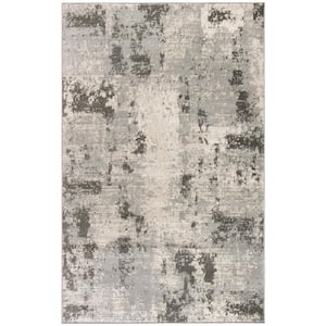 Serenity Home Ivory Grey 4 ft. x 6 ft. Abstract Contemporary Area Rug