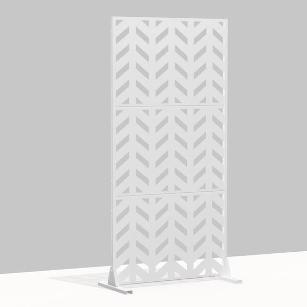 cadeninc 2.92 ft. x 6 ft. White Metal Privacy Screen with Fishbone Pattern