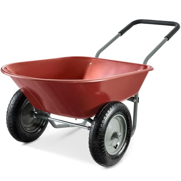 5 cu. ft. Red Plastic Wheelbarrow with Padded Handles