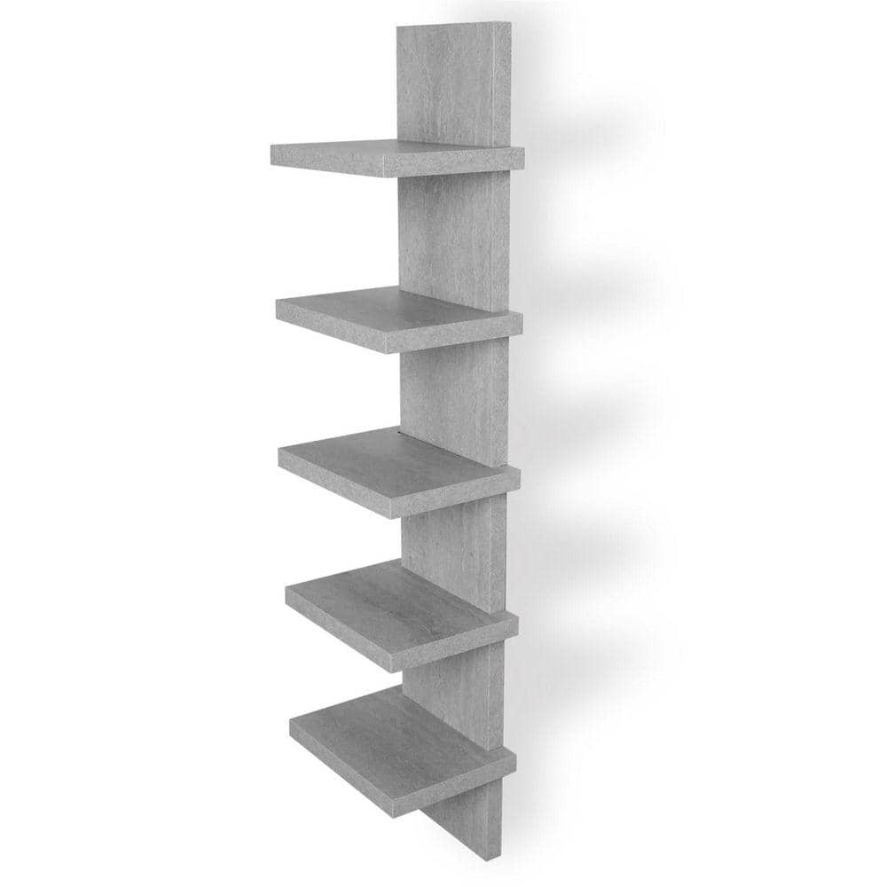 7.2 in W x 5.5 in D Gray 5 Tier Decorative Wall Shelf Storage 7.2 in W x 5.5 in D Gray 5 Tier Decorative Wall Shelf Storage
