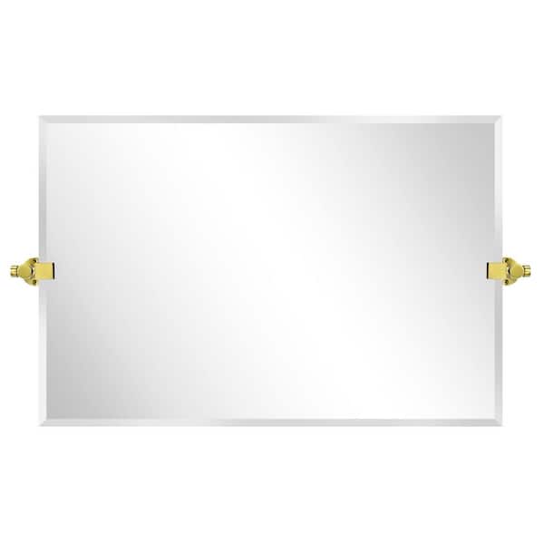 TEHOME Nethery 20 in. W x 30 in. H Rectangular Frameless Beveled Wall Mounted Bathroom Vanity Mirror with Brackets in Gold