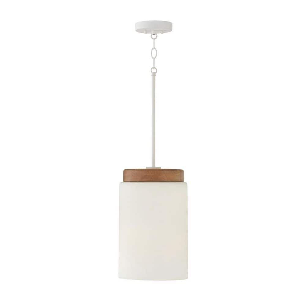 Liam 100-Watt 1-Light White with Mango Wood Cylindrical Pendant Light with Soft White Glass and No Bulbs Included price history on PriceWatchPro