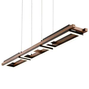Iris 5-Light Integrated LED Wood Linear Chandelier Kitchen Island Pendant with Accents