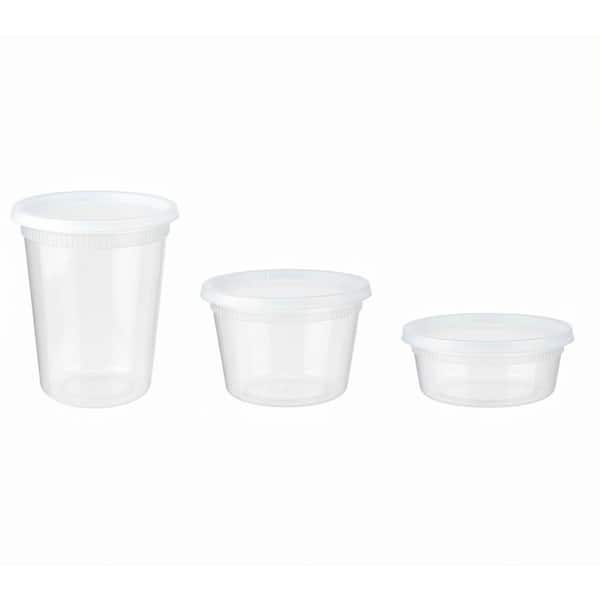 Portion Cup 60 Set 32/16/8 oz Clear Polystyrene Food Storage Deli Containers with Lids Leak-Proof