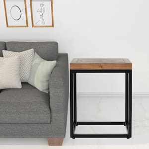 18 in. Square Brown and Black Solid Wood End Table