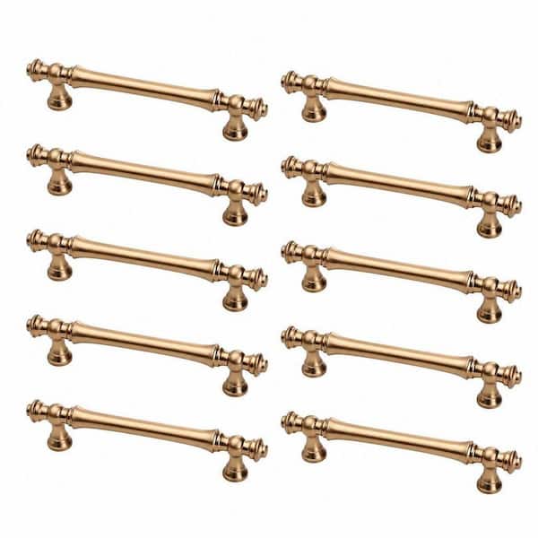 Wudkey 10-Pack Brushed Brass Champagne Bronze Cabinet Handles Kitchen Cabinet Hardware for Cupboard Gold Drawer Pulls