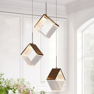 Cendrillon 3-Light Dimmable Integrated LED Plating Brass Chandelier with Geometric Shades