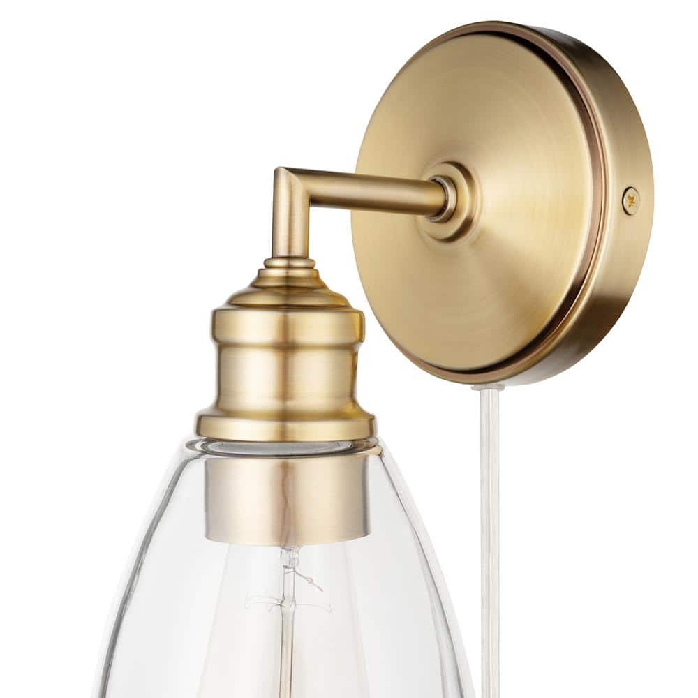 Matte Brass and Clear Glass Wall Sconce with LED Bulb