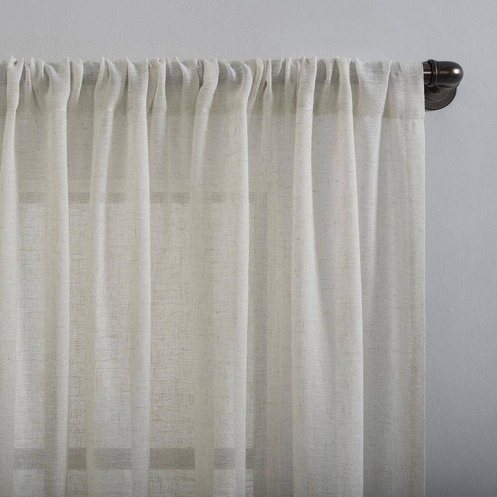 Ecru Sheer Linen Polyester Rod Pocket Curtain Panel