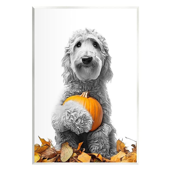 Stupell Industries Dog and Autumn Leaves by Annalisa Latella 1 Piece Unframed Graphic Print Animal Poster Art Print 15 in. x 10 in.