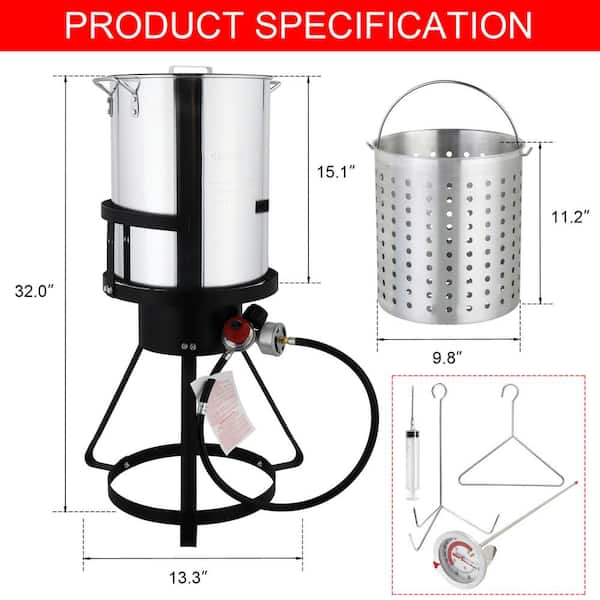 Karl home 30 qt. Aluminum Black Round Turkey Fryer Gas Fryer Kit