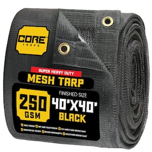 40 ft. X 40 ft.  Black 250 GSM 7.5 oz Heavy Duty Mesh Tarp, UV Resistant