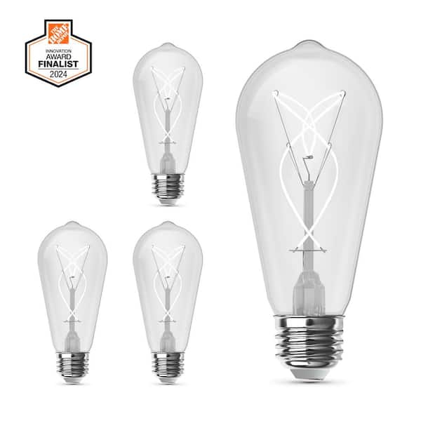 Feit Electric 60-Watt Equivalent ST19 Dimmable Knot Thin White Filament Clear Glass E26 Vintage Edison LED Light Bulb Daylight(4-Pack)