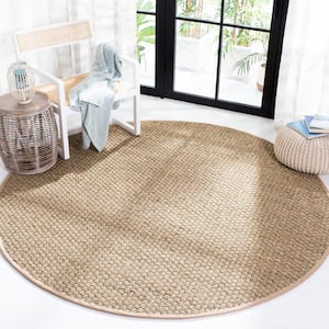 Natural Fiber Tan/Beige Doormat 3 ft. x 3 ft. Round Border Area Rug