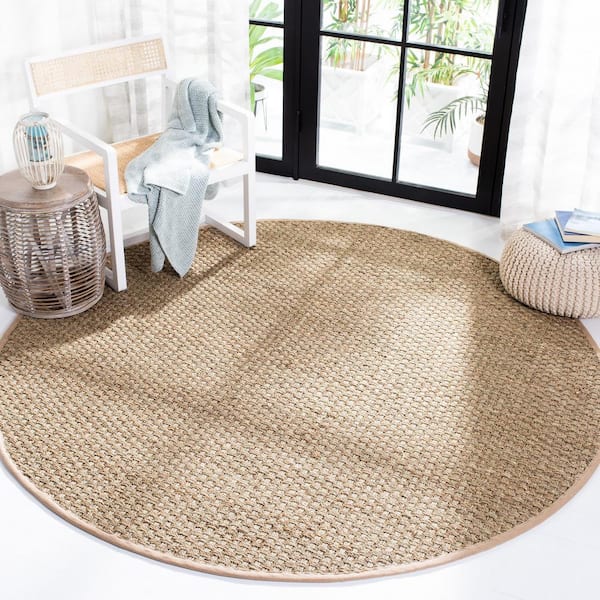 Natural Fiber Tan/Beige 9 ft. x 9 ft. Round Border Area Rug