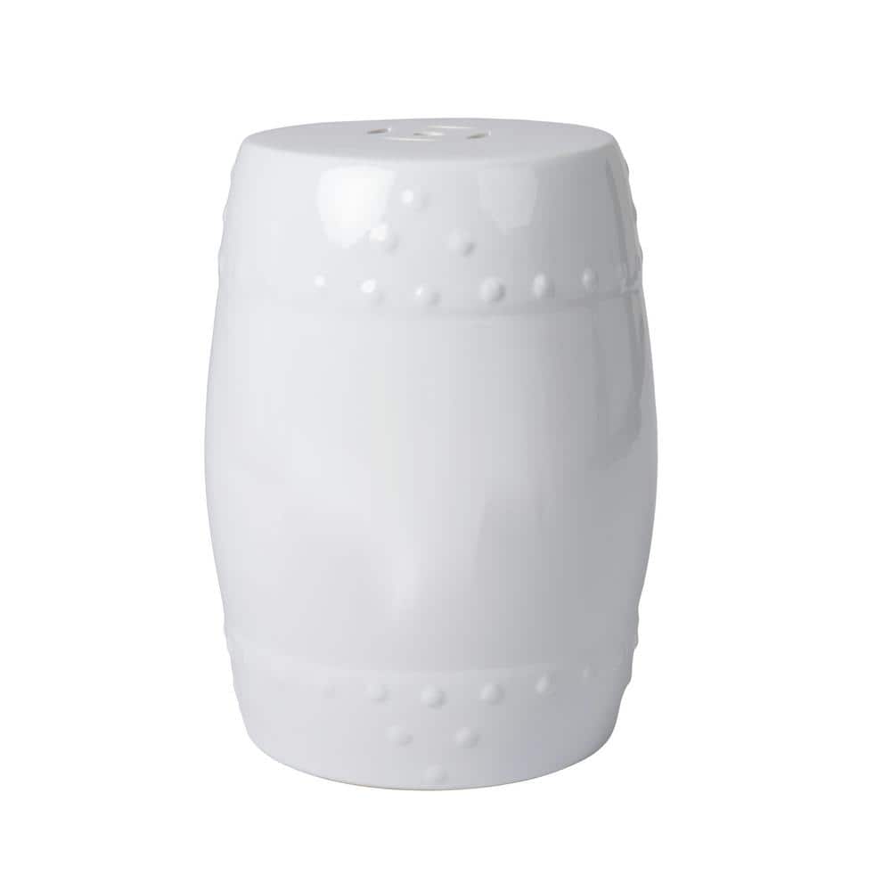 Optic White Ceramic Garden Stool with Double Medallion Design