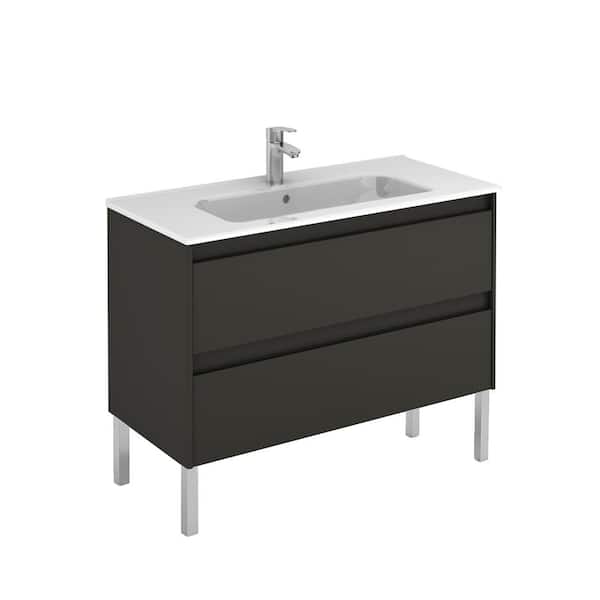 WS Bath Collections 39.8 in. W x 18.1 in. D x 32.9 in. H Bathroom Vanity Unit in Anthracite with Vanity Top and Basin in White