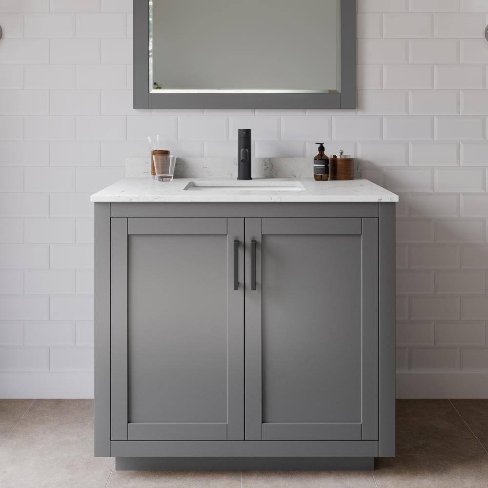 Miranda 36 in. W Single Bath Vanity in Dark Gray with Cultured Marble Vanity Top in Light-Vein Carrara with White Basin price history on PriceWatchPro