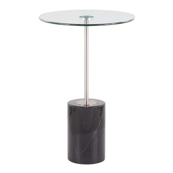 Lumisource Symbol 16 in. Clear Glass, Nickel Metal and Black Marble Side Table