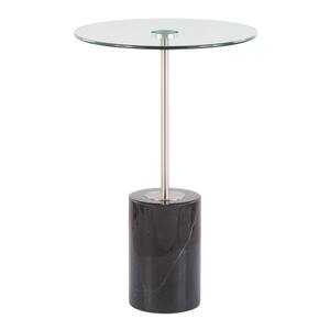 Symbol 16 in. Clear Glass, Nickel Metal and Black Marble Side Table