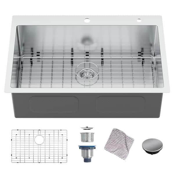 Unbranded 22 x 33 in. Drop in Topmount Single Bowl 16-Gauge Stainless Steel Kitchen Sink with Bottom Grids