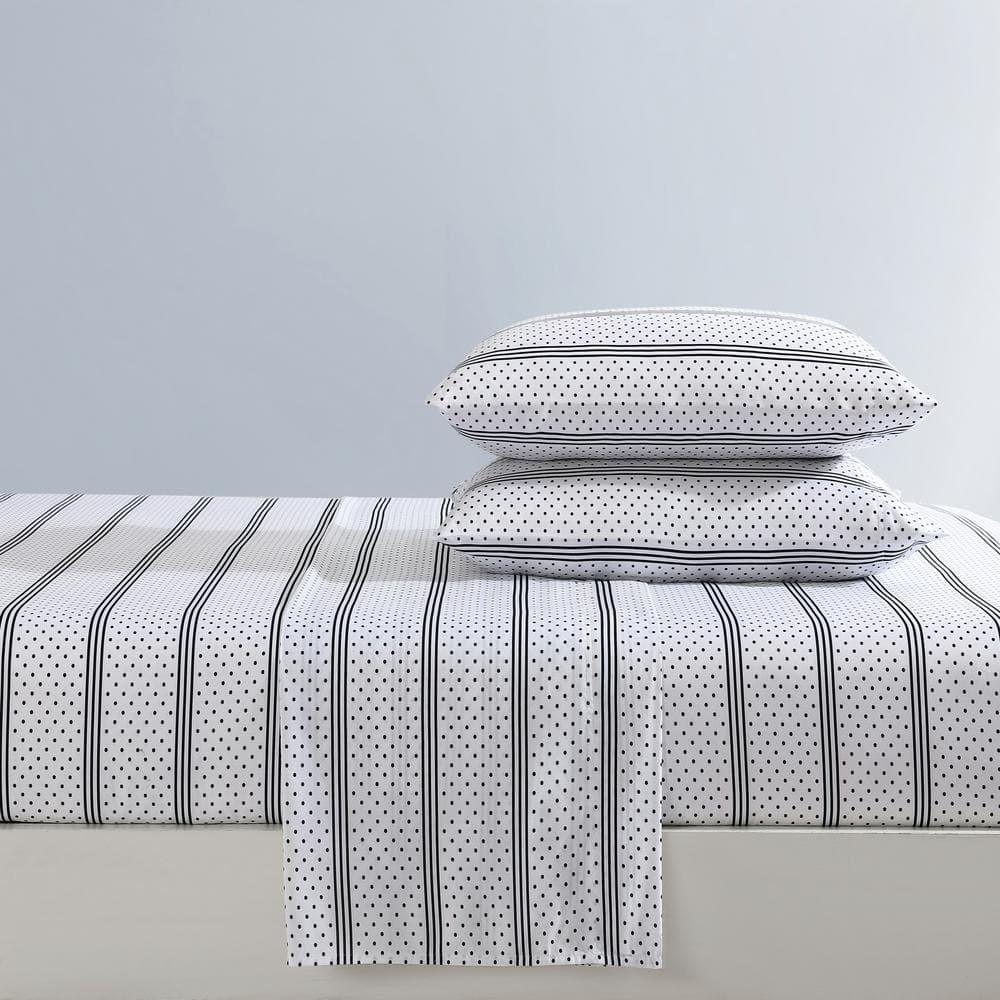 Queen Black and White Dots and Stripes Microfiber Sheet Set