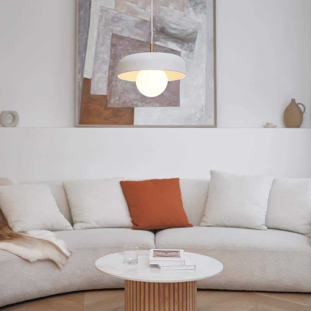 Adjustable Matte White Metal Pendant with Brass Accents