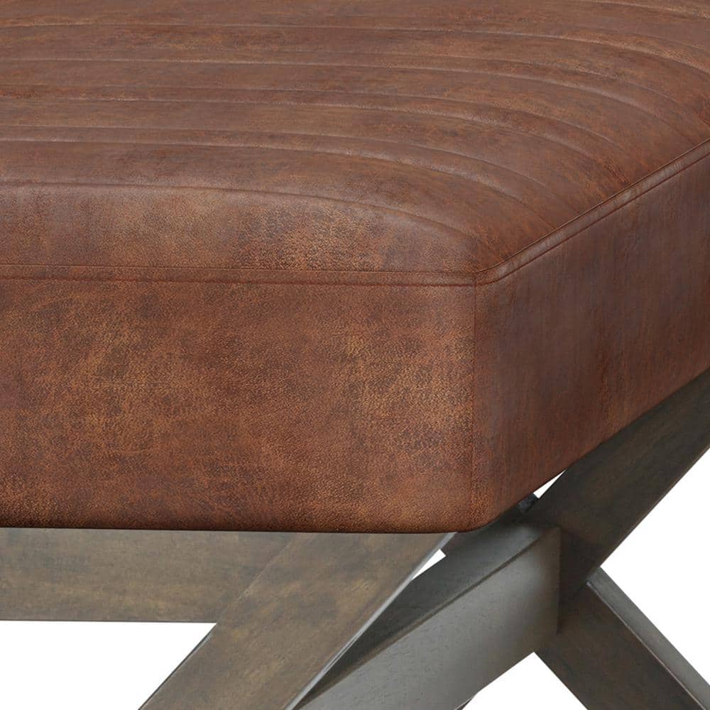 Salinger Distressed Saddle Brown Faux Leather Footstool Bench