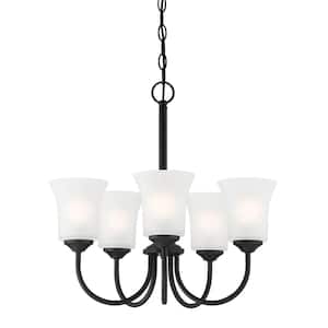 Bronson 5-Light Matte Black Chandelier with Frosted Glass Shades