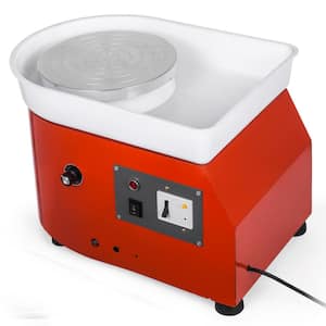 9.8 in. Red Pottery Wheel 350-Watt Electric DIY Clay Tool with Rotation Control and ABS Basin for Ceramic Work Art Craft