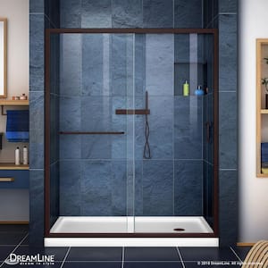 Infinity-Z 30 in. x 60 in. Semi-Frameless Sliding Shower Door in Oil Rubbed Bronze with Right Drain Shower Base in White