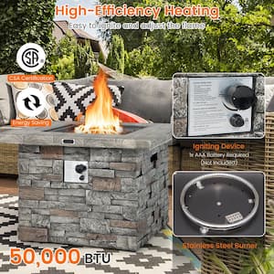 34.5 in. Square Propane Gas Fire Pit Table Faux Stone w/Lava Rock PVC Cover