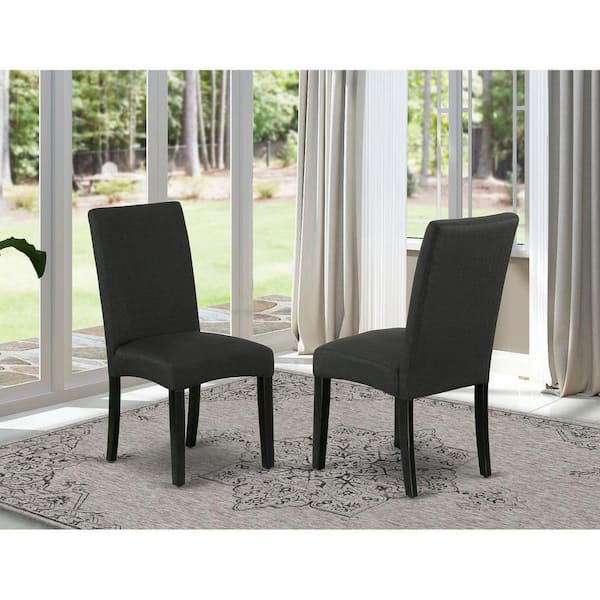 East West Furniture Black, Parson Chairs - Color Linen Fabric Padded Dining Chairs, Set Of 2