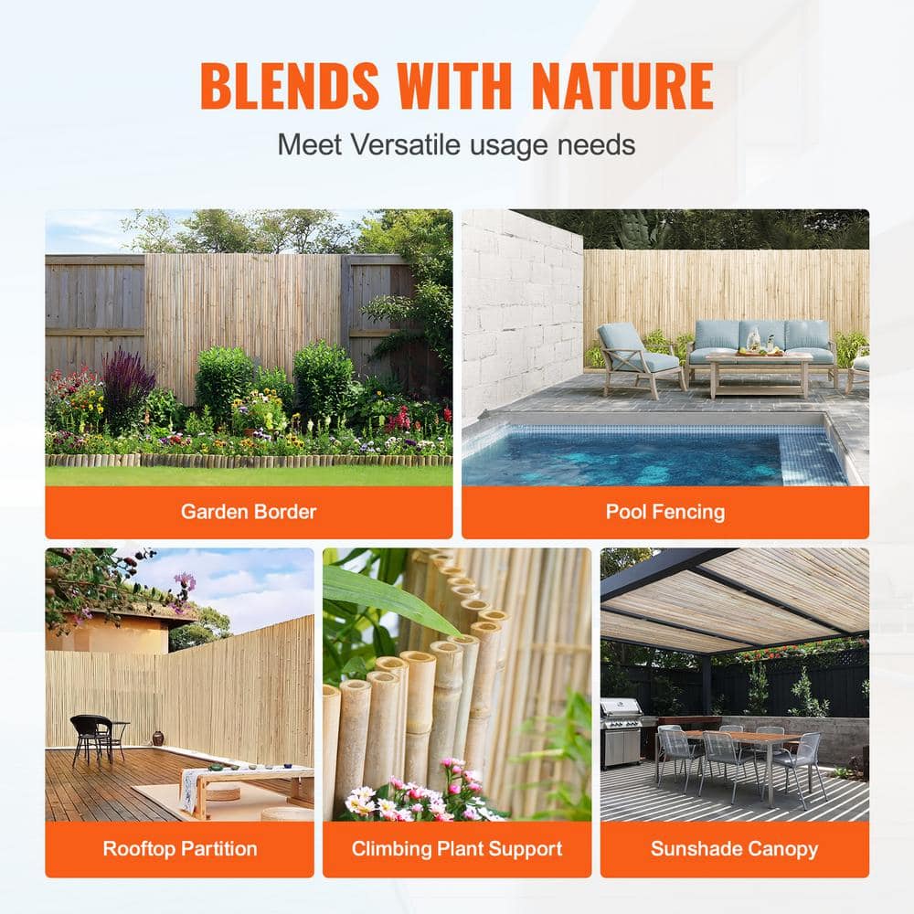 Natural Bamboo Privacy Fence Panel with Galvanized Steel Wire, 4 ft H x 6 ft L
