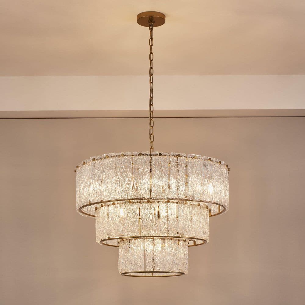 KAWOTI 8-Light Distressed Gold 3-Tiered Chandelier Light Fixture