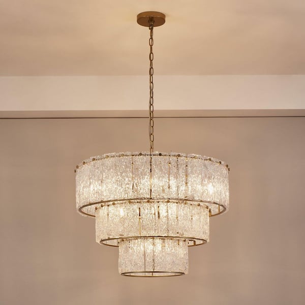 KAWOTI 8-Light Distressed Gold 3-Tiered Chandelier Light Fixture